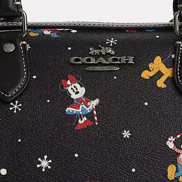❤️NWT DISNEY X COACH ROWAN SATCHEL BAG W/ HOLIDAY PRINT - Picture 4 of 14